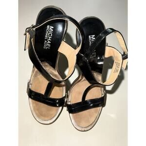 Michael Kors Patent Leather Clear Heel Sandals Black Size 9 Chic